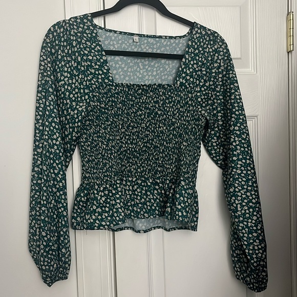 Green and white long sleeve baby doll top - Picture 1 of 1